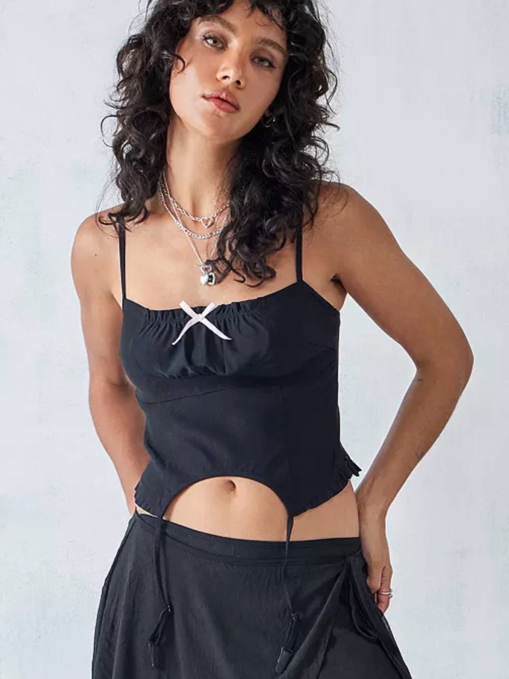 Motel Rocks Black Strappy Crop Cami with Contrast Bow